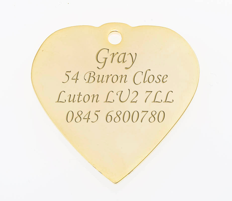 Gold Heart Pet Tag with Swarovski Crystals - Engraved Example Back