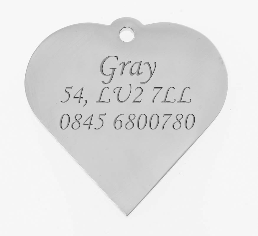 Silver Heart Pet ID Tag with Ruby Swarovski Crystals - Engraved Example