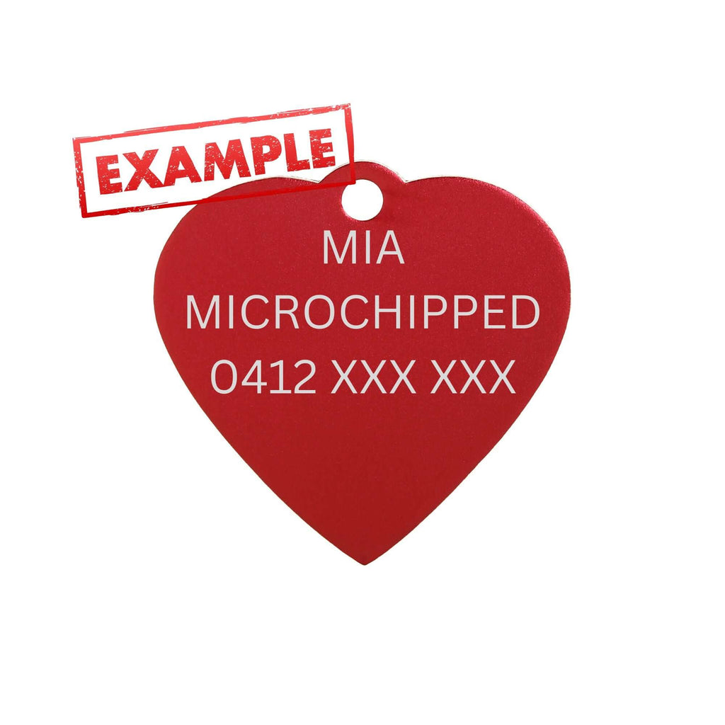 Aluminium Red Heart Pet Tag - Engraved Example