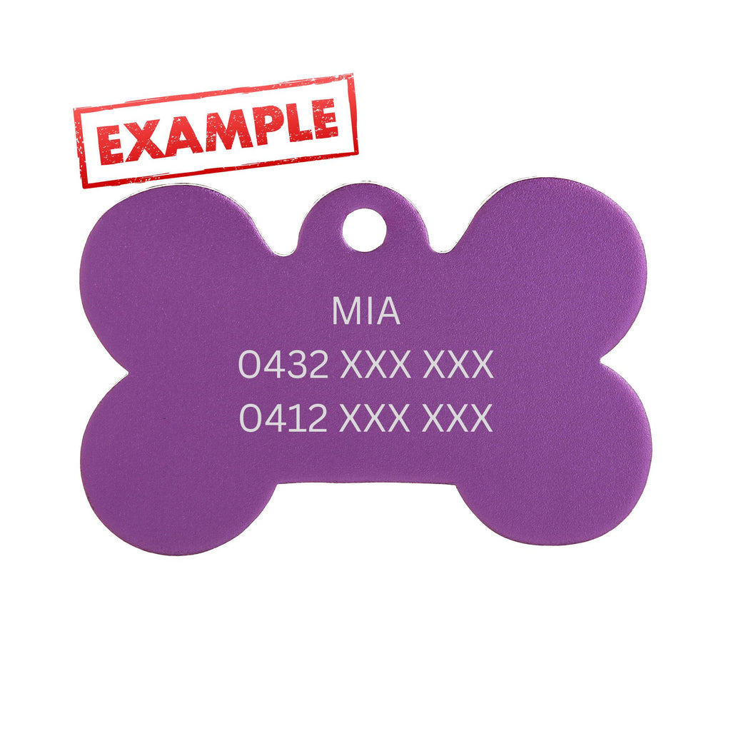 Engraved Purple Aluminium Bone Pet Tag