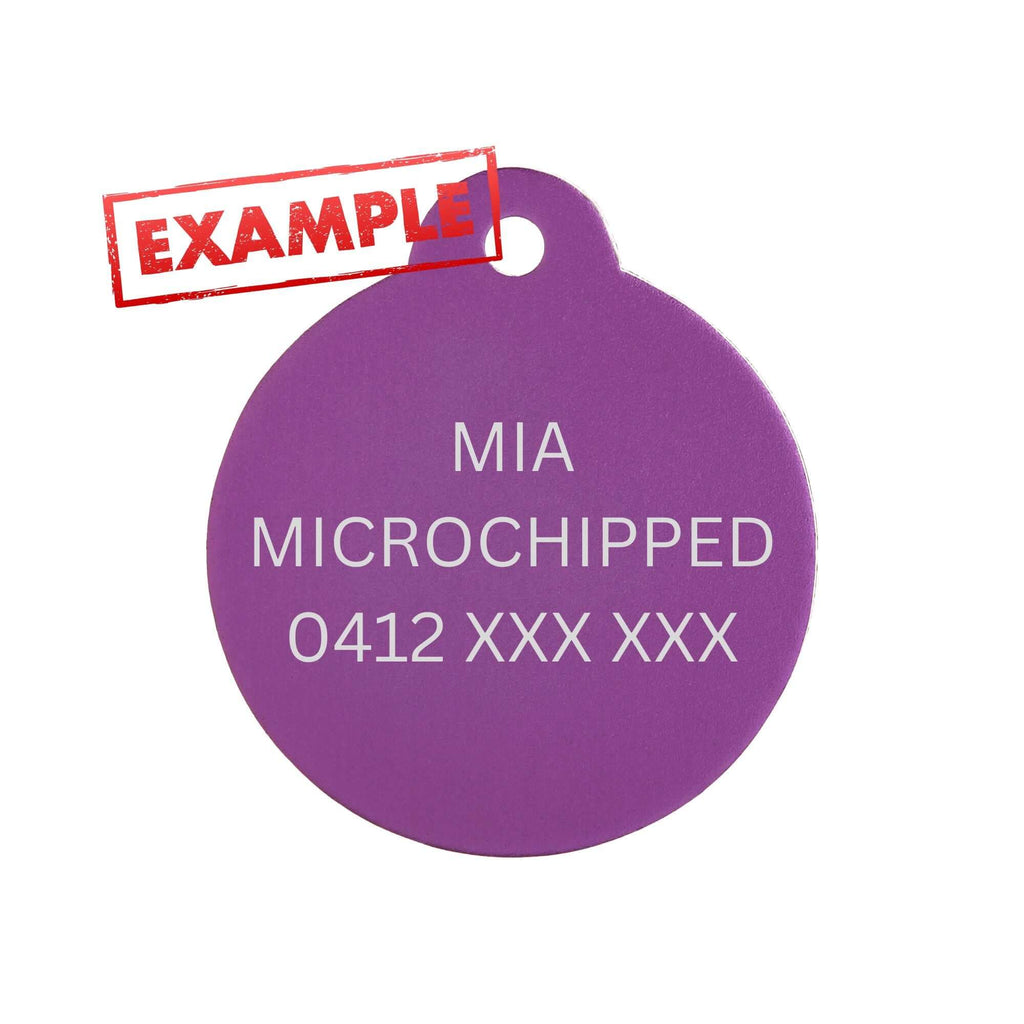 Aluminium Purple Disc Pet Tag- Engraved Example