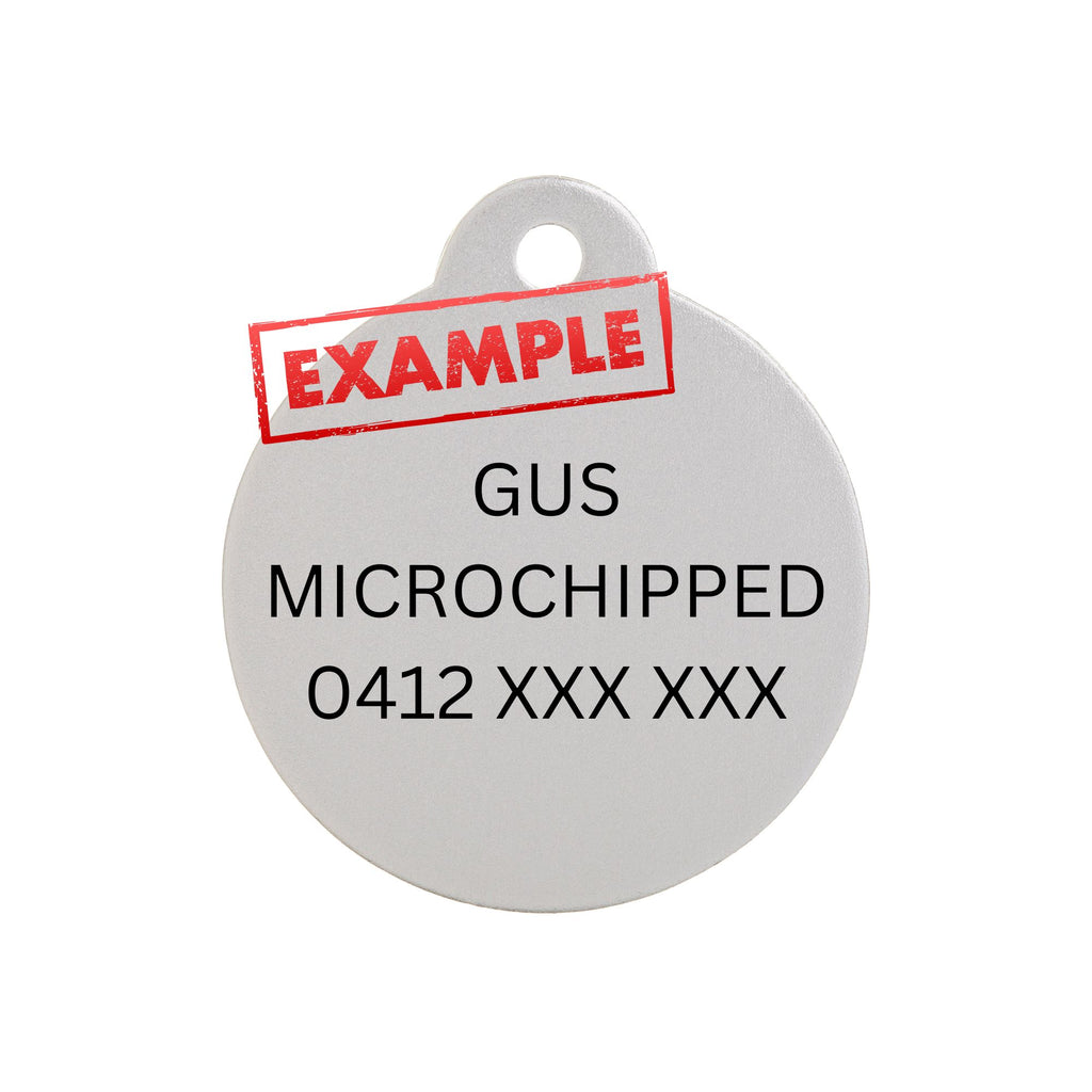 Example of engraved Pet ID Tag