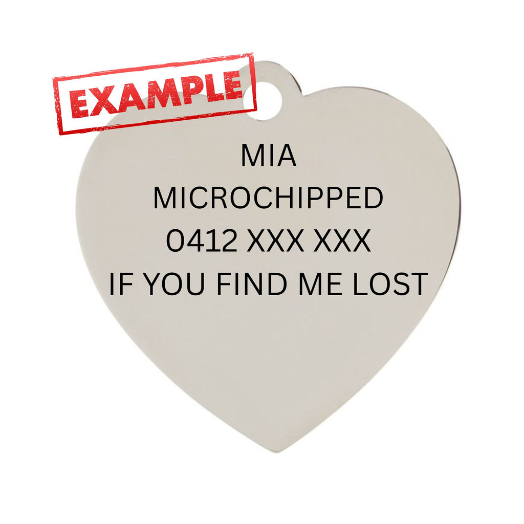 Heart Dog ID Tag Engraved Example