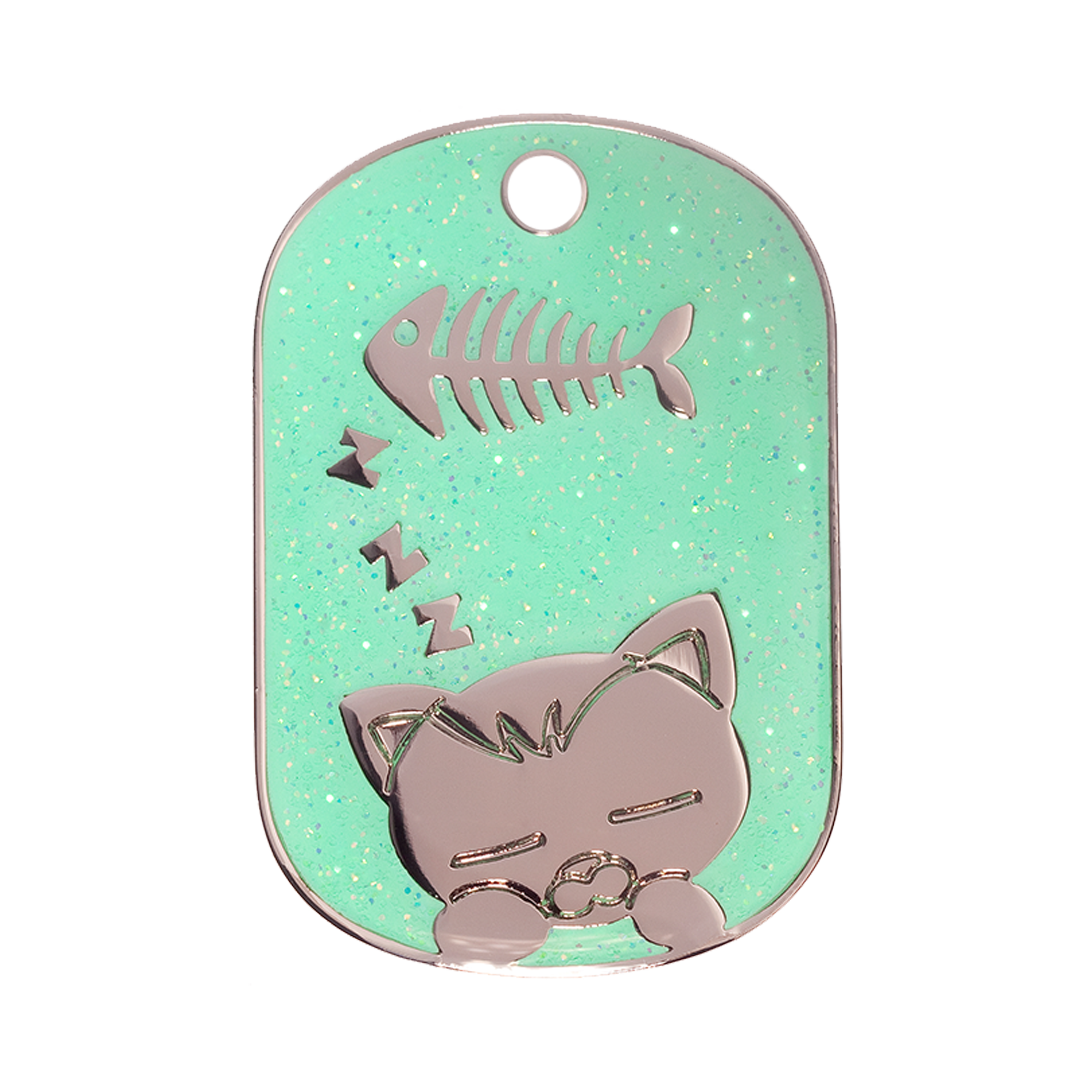 Green Sparkle Sleeping Cat Pet Tag - Shop our Sparkly Pet Tags