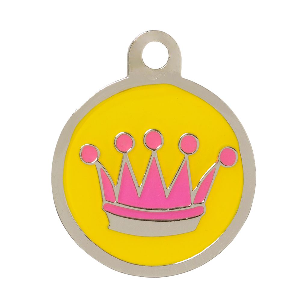 Pet ID Tag with colourful crown and yellow enamel