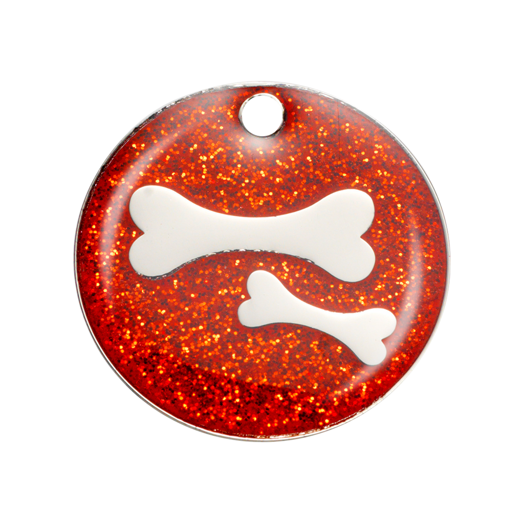 Dog ID Tag with Red Glitter Bones Design