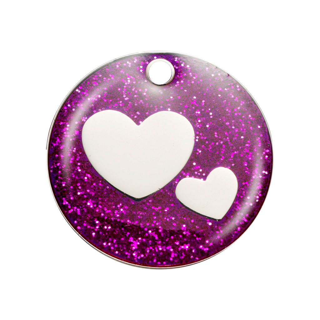 Pet ID Tag with Purple Glitter and Hearts