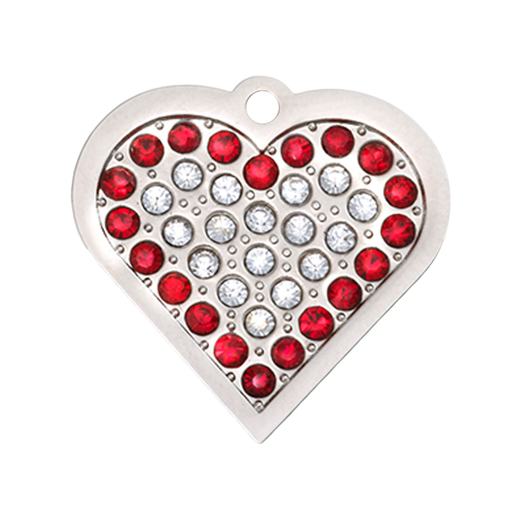 Silver Heart Pet ID Tag with Ruby Swarovski Crystals