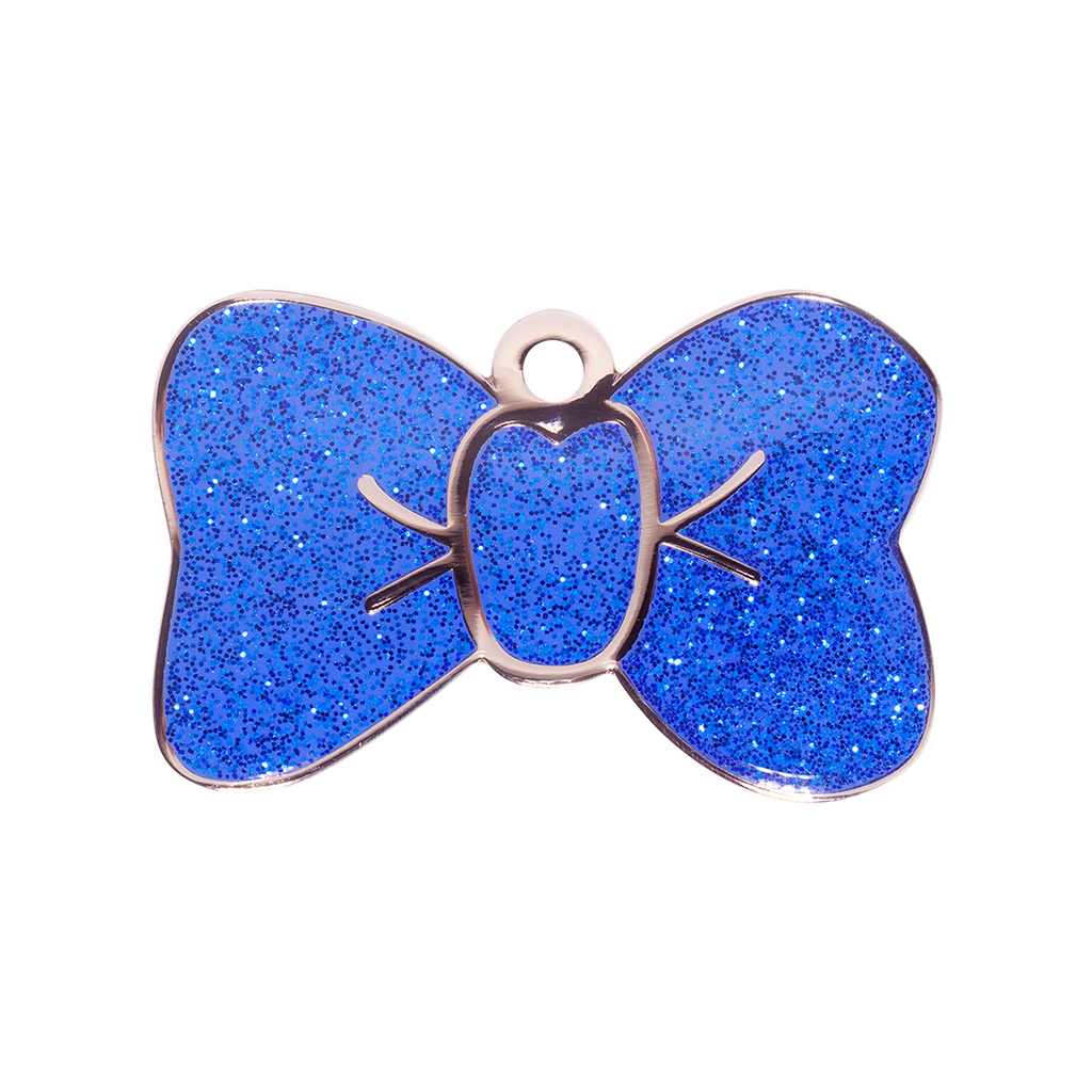 Large Sparkly Blue Bow Tie Dog ID Tag
