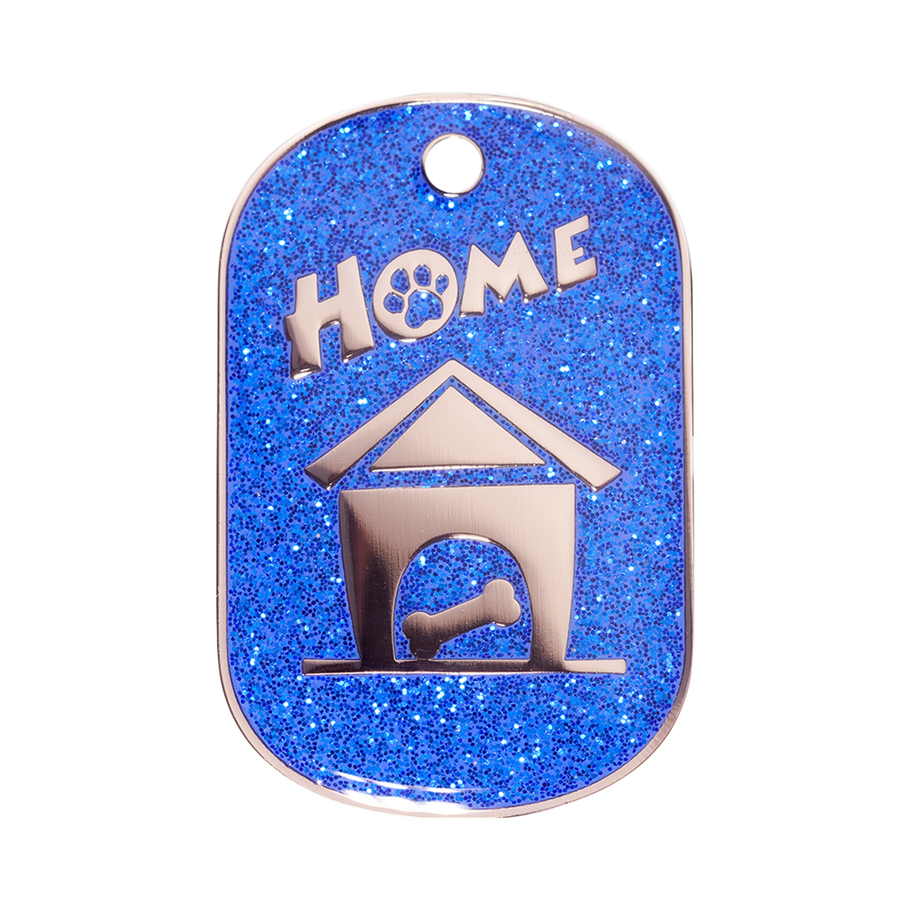 Large Sparkly Blue Home Design Dog ID Tag