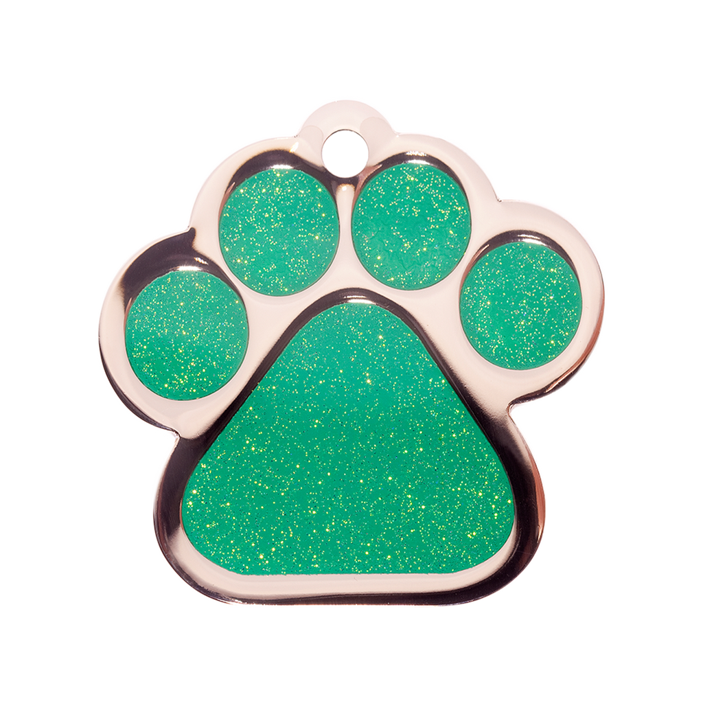 Large Sparkly Green Paw Dog Tag