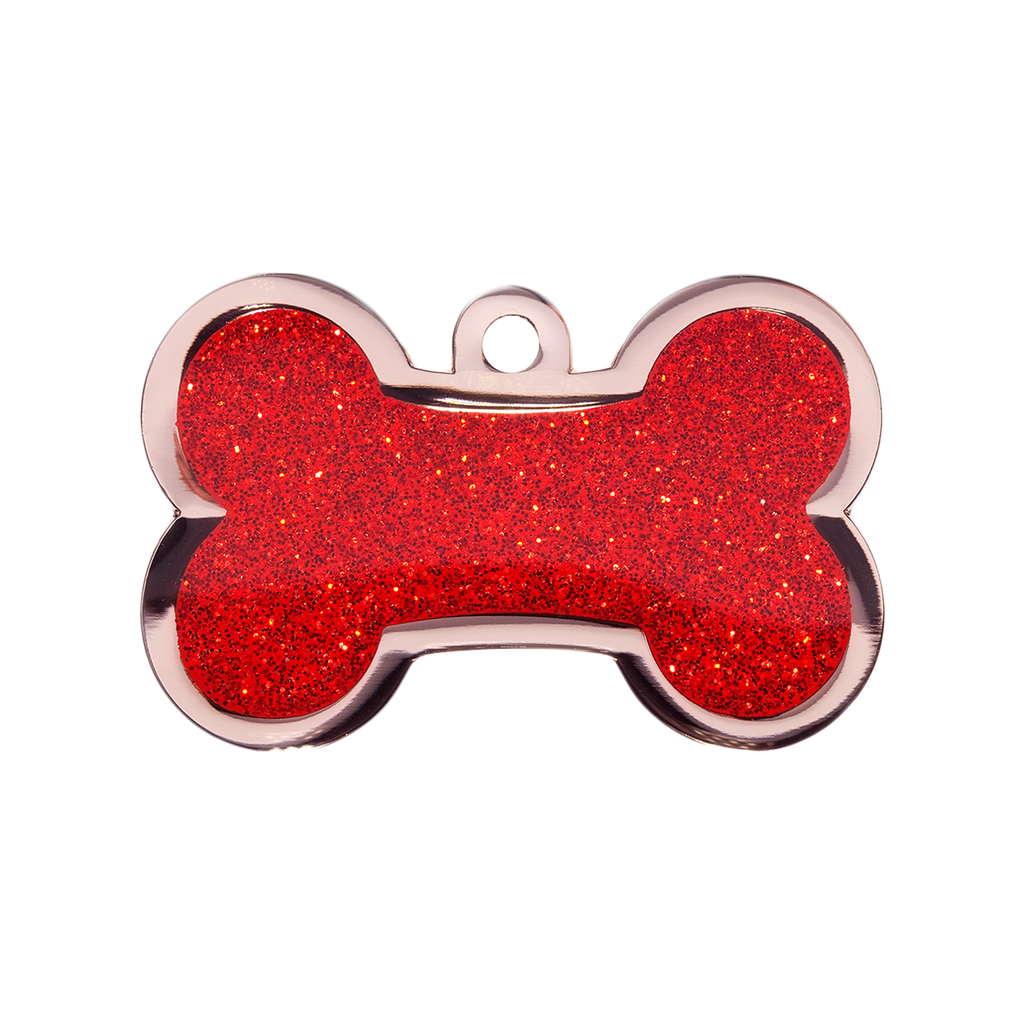 Large Sparkly Red Bone Dog Name Tag