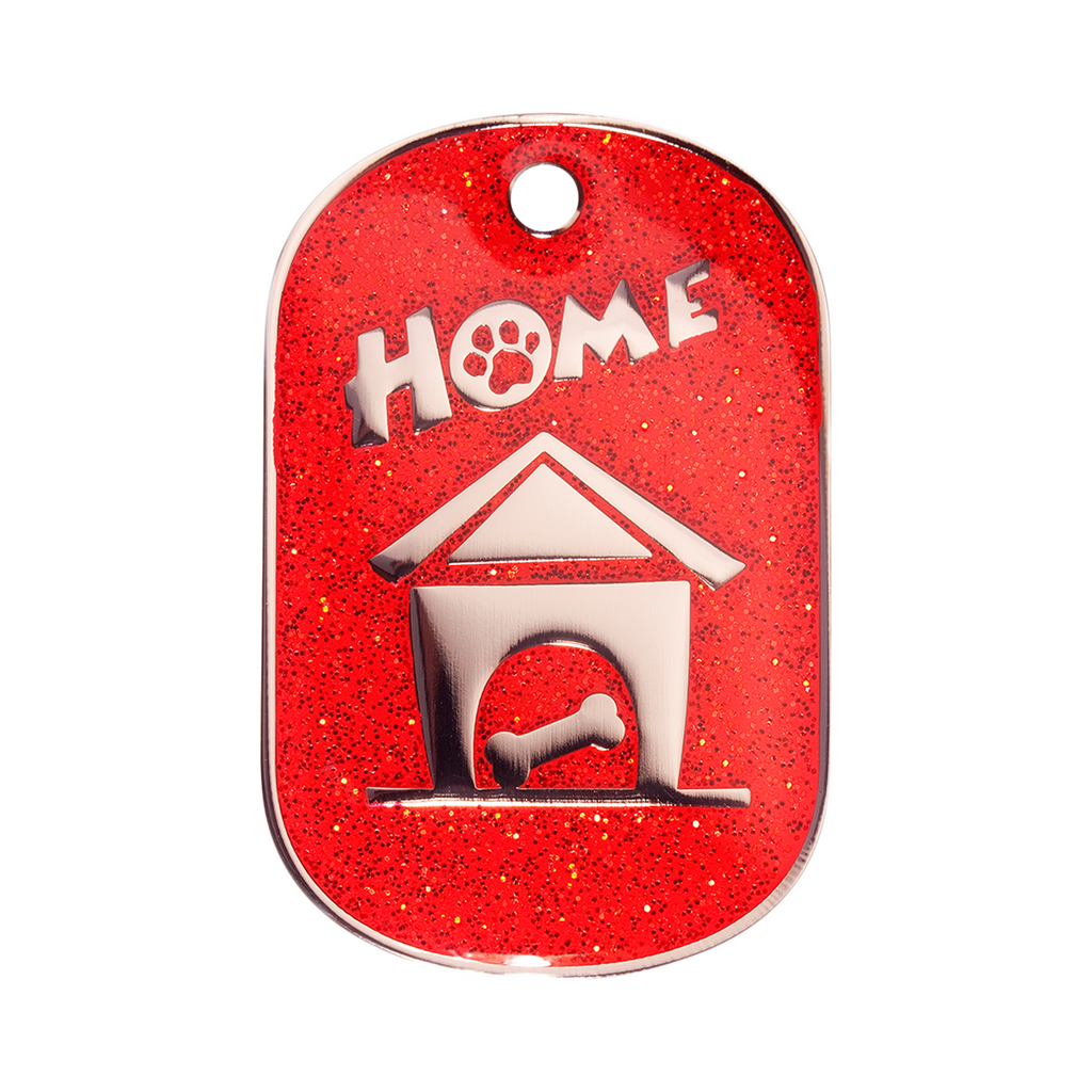 Large Sparkly Red Home Dog ID Tag