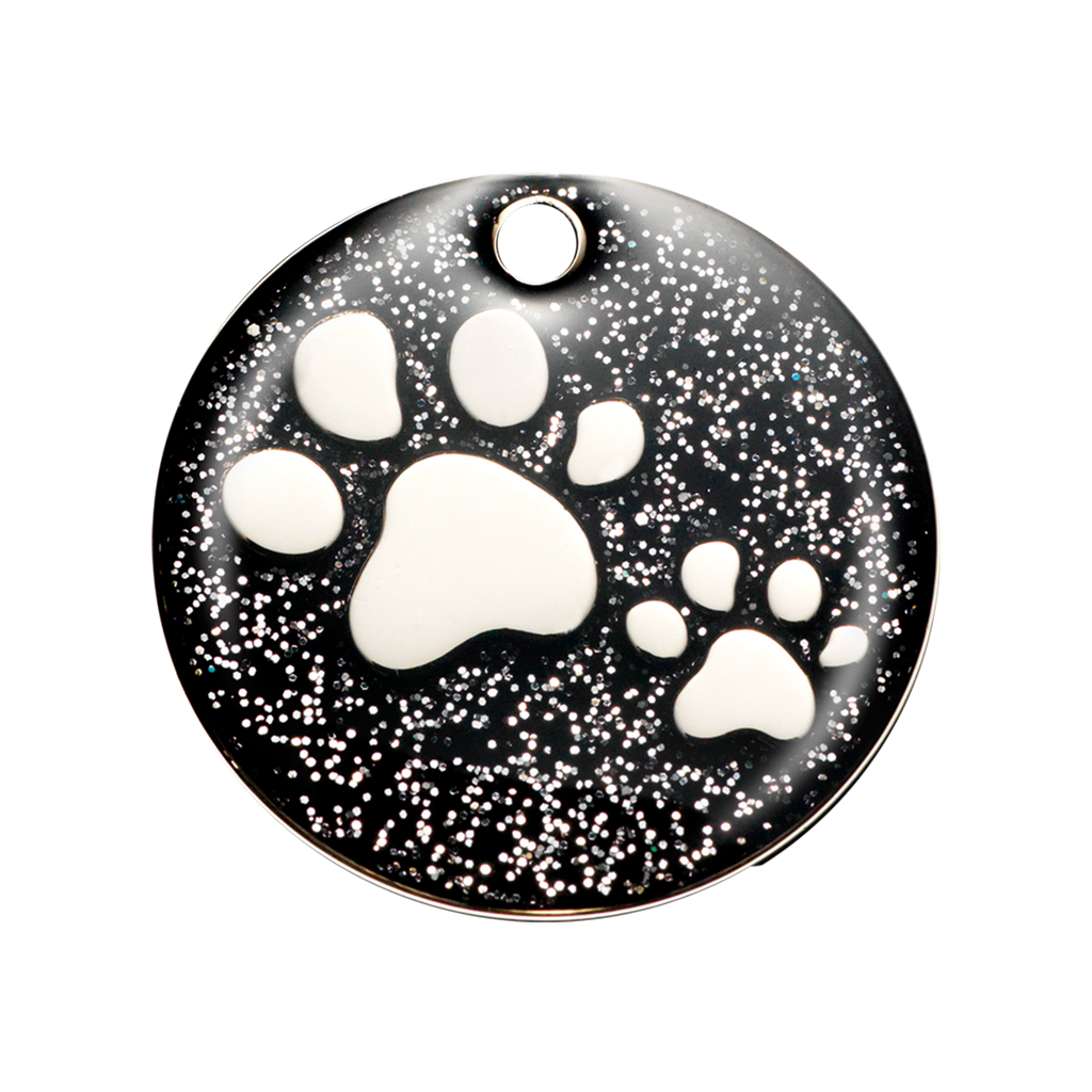 Pet ID Tag with Black Glitter Paws Design