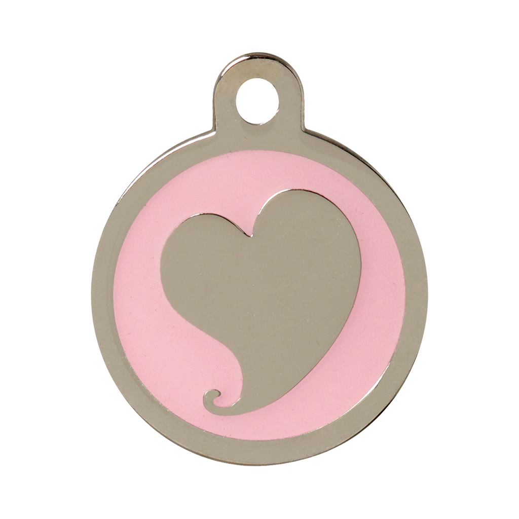 Pet ID Tag with Silver Heart and Pink Enamel