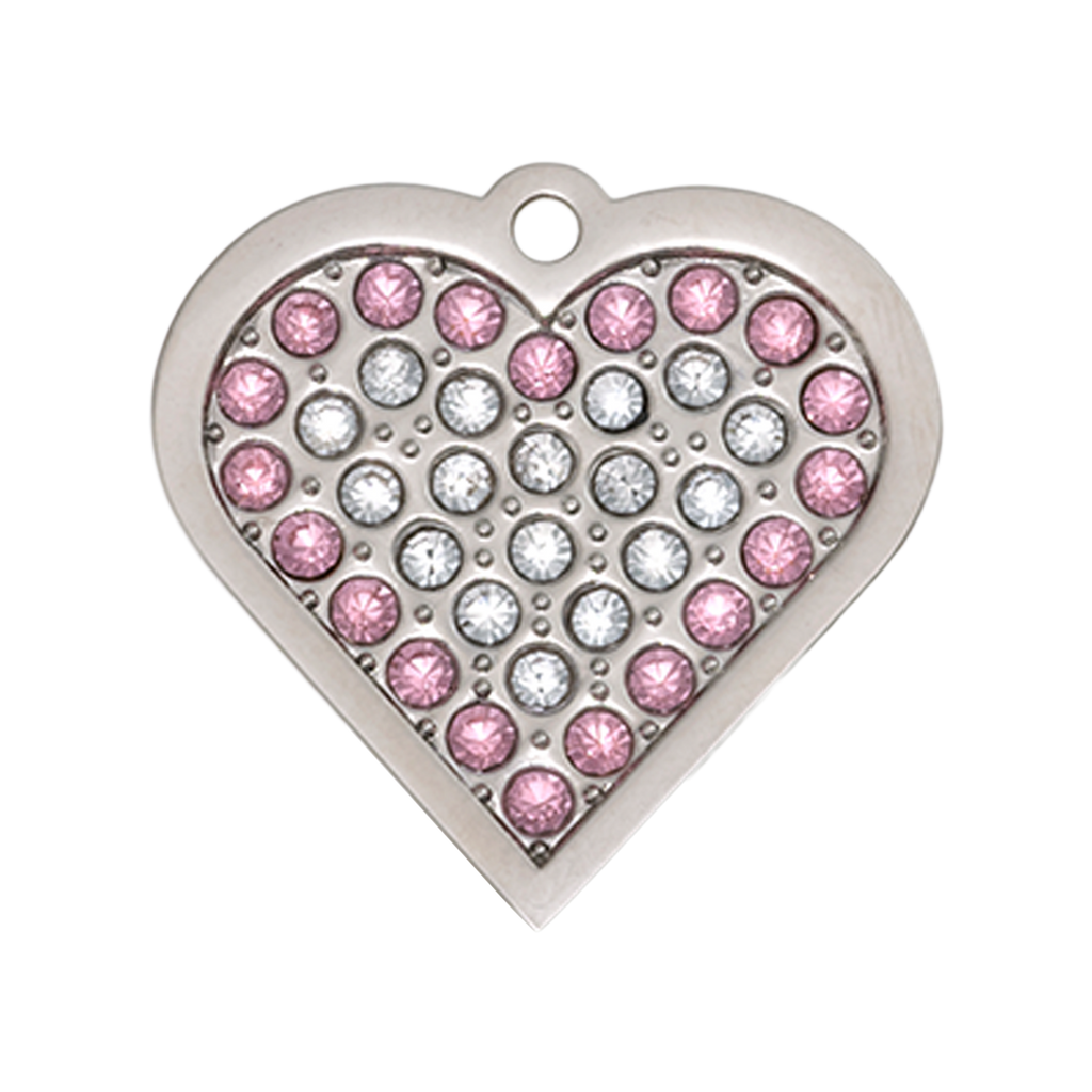 Pink Heart-shaped Pet Tag with Swarovski Crystals