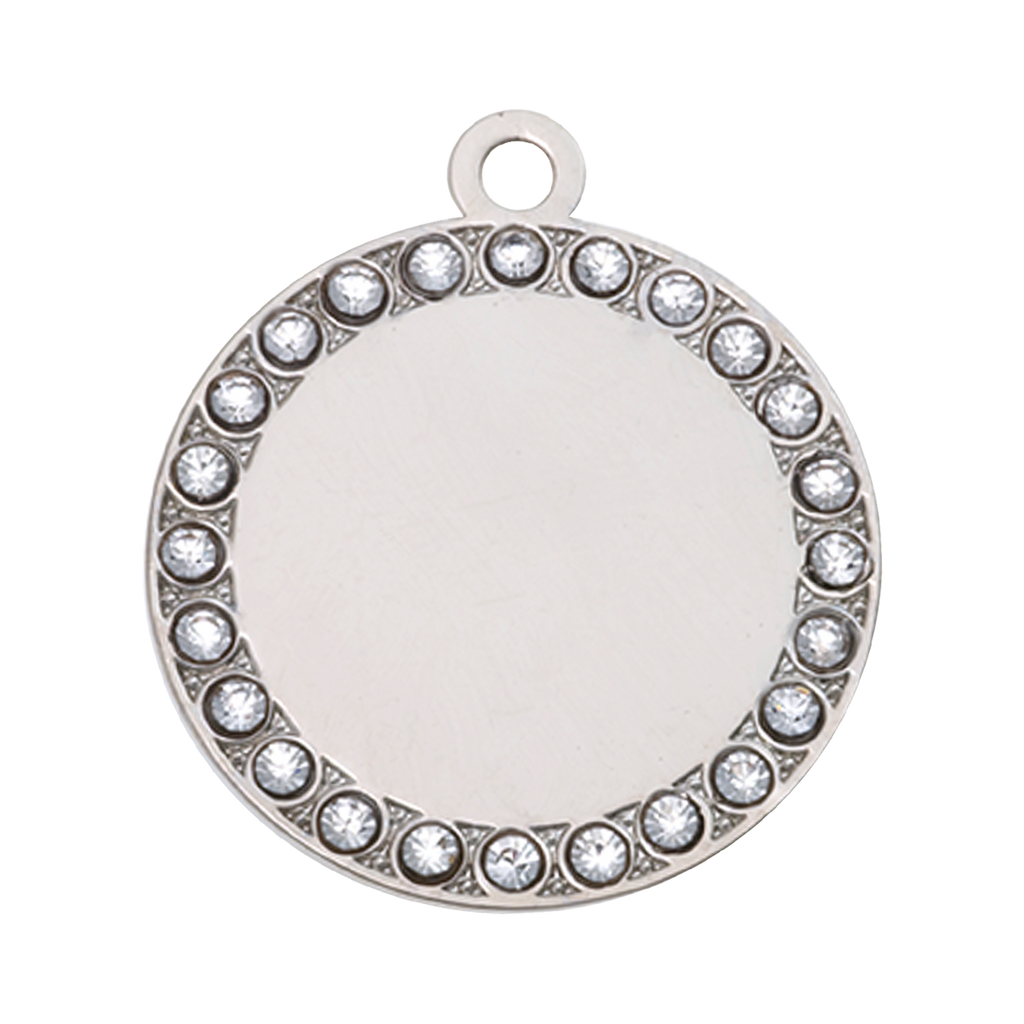Round Silver Finish Pet Tag with Swarovski Crystals