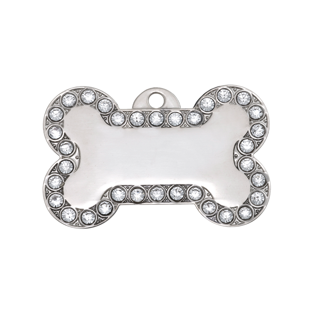 Silver Bone Dog ID Tag with Swarovski Crystals