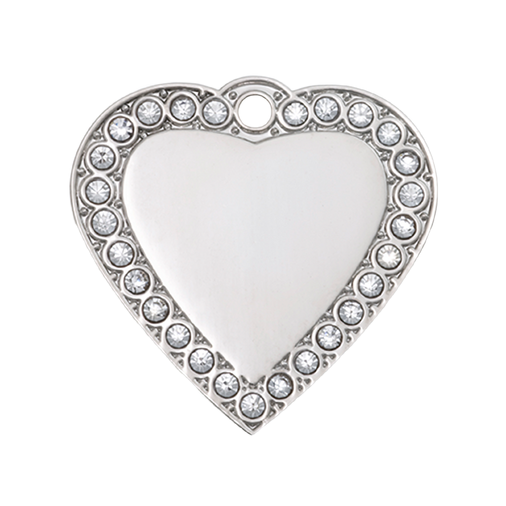 Silver Heart Pet Tag with Swarovski Crystals