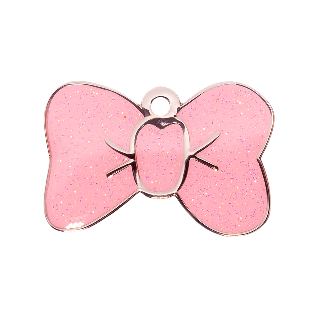 Small Pink Sparkly Bow Tie Pet Tag
