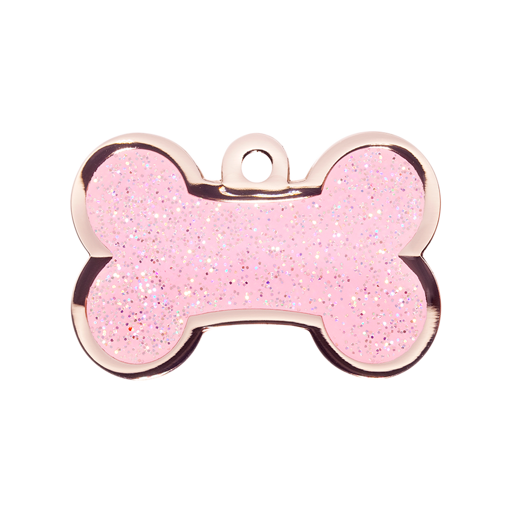 Small Pink Sparkly Bone Dog ID Tag