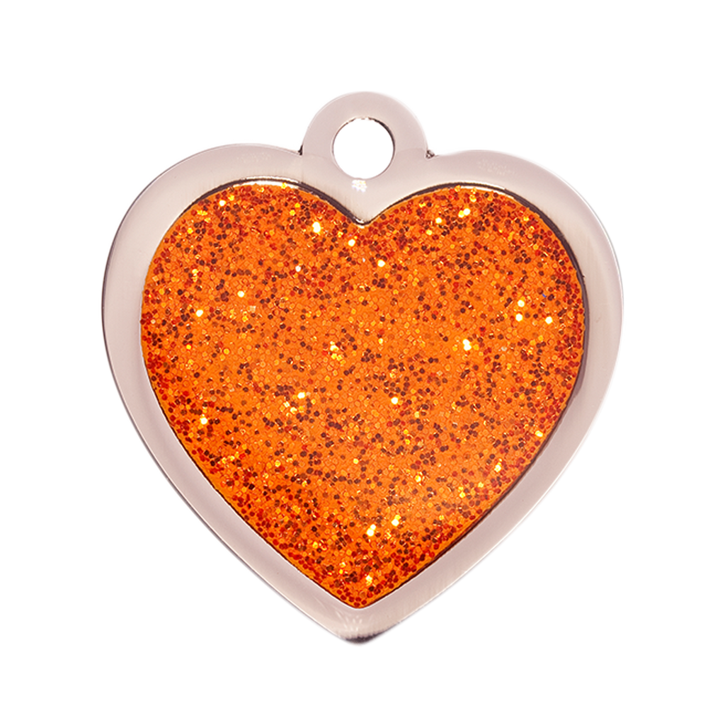 Small Sparkly Orange Heart Pet Tag