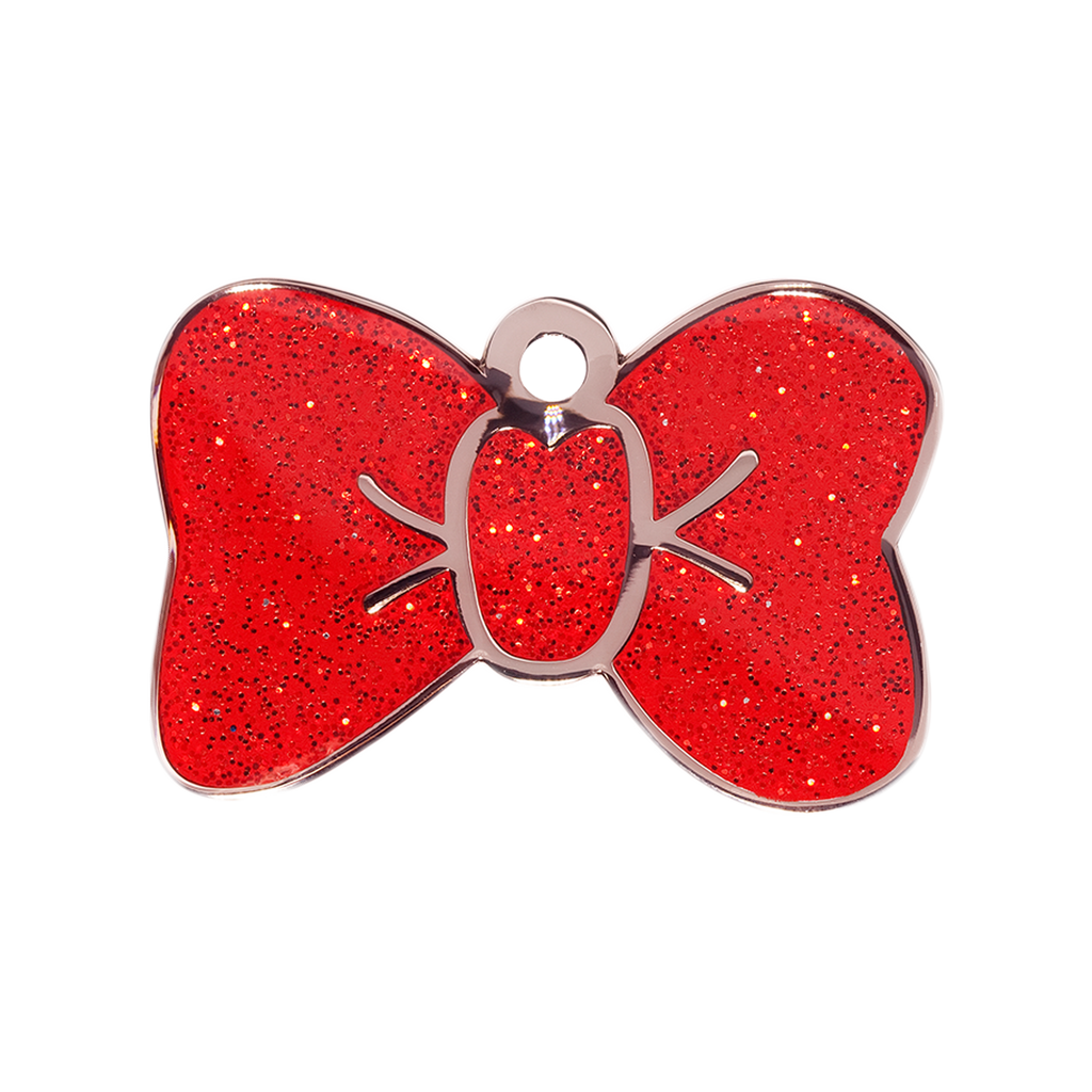 Small Sparkly Red Bow Tie Pet Tag
