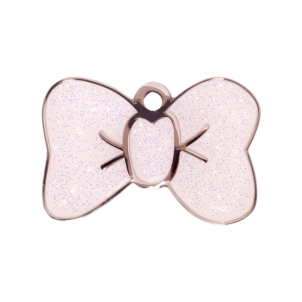 Small Sparkly White Bowtie Pet Tag